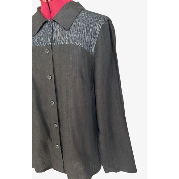 Carole Little Vintage Women’s Size 10 100% Linen Black Artsy But Up Shirt Jacket - Picture 3 of 6
